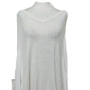 LILLY PULITZER WHITE KNIT TUNIC PONCHO SHAWL SWEATER S/M